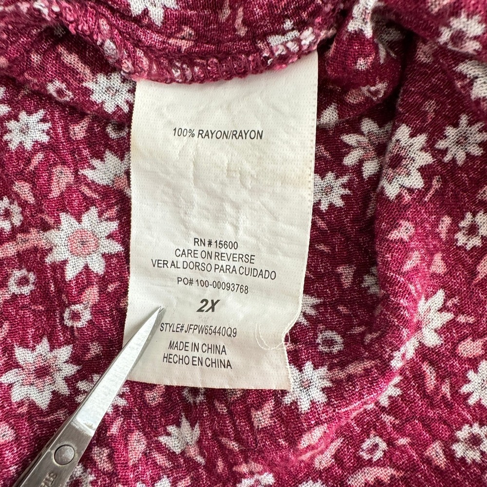 Mason & Belle Blouse 2X Red Floral Button Front Boho Cottagecore Peasant Top - Picture 9 of 14